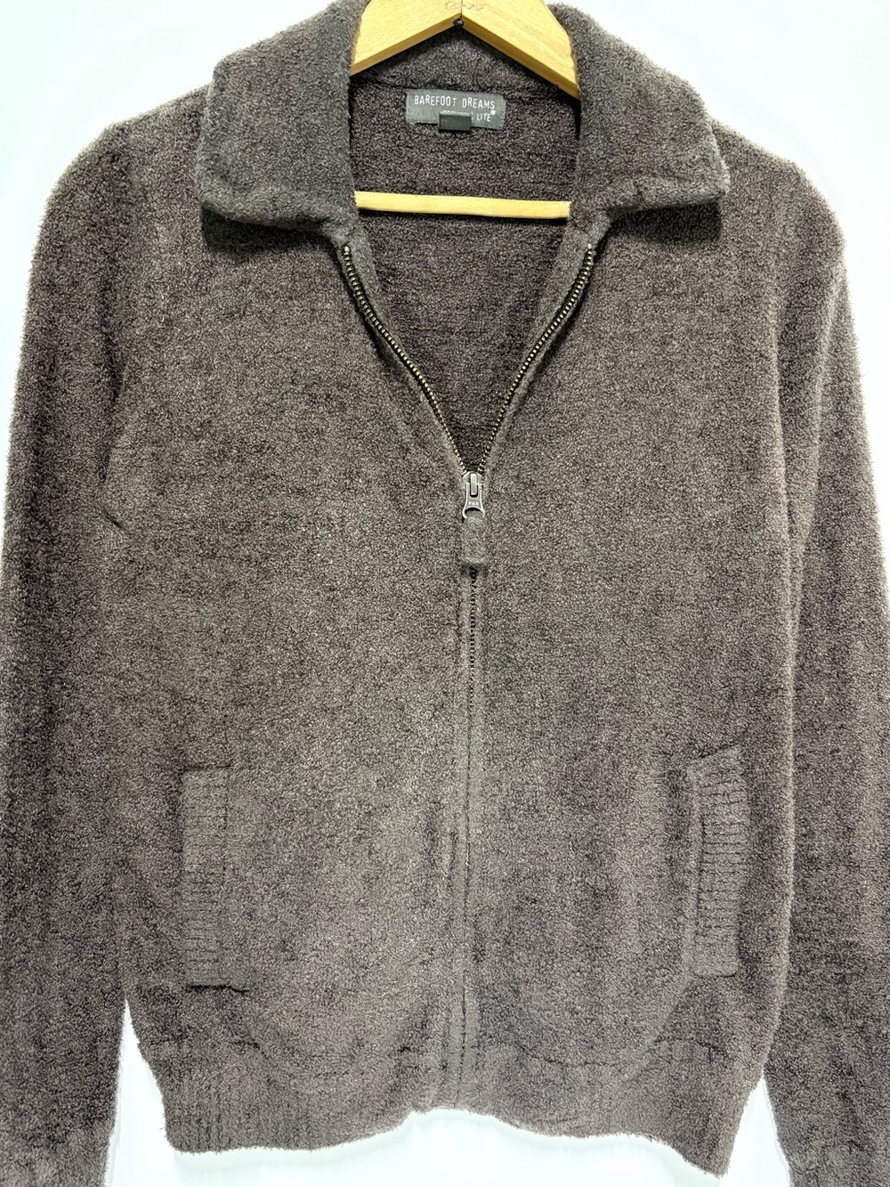Barefoot Dreams CozyChic Lite Zip Jacket XS Gray Plush Soft Cardigan Lounge Swea